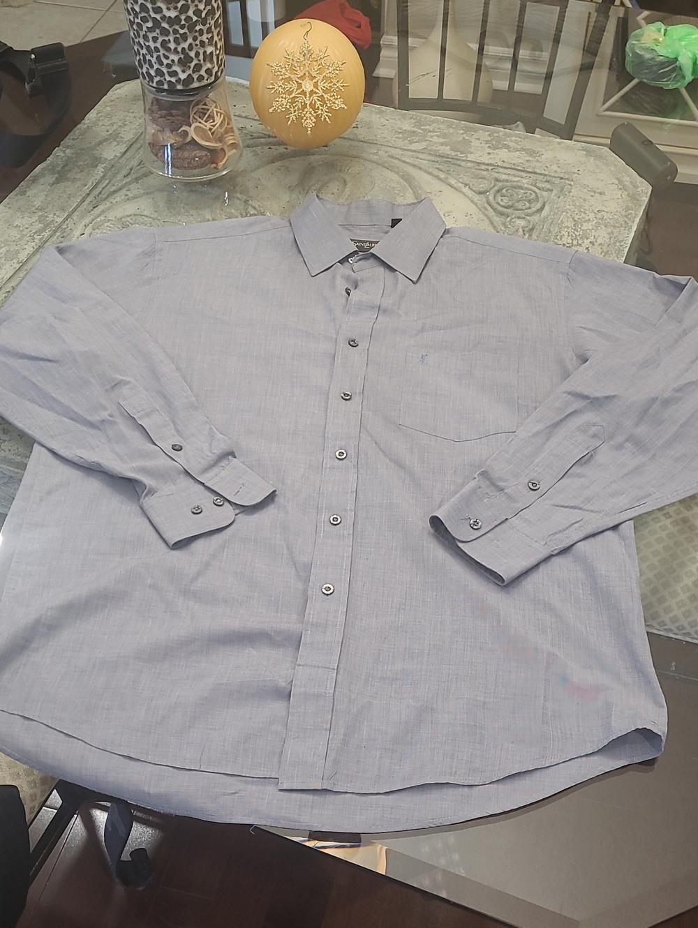 Yves Saint Laurent Mens Blue Logo Dress Shirt XL